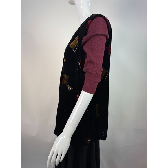Vintage David Dart Collection Embroidered Velvet Vest Black Pink Whimsical Art W - Picture 2 of 16